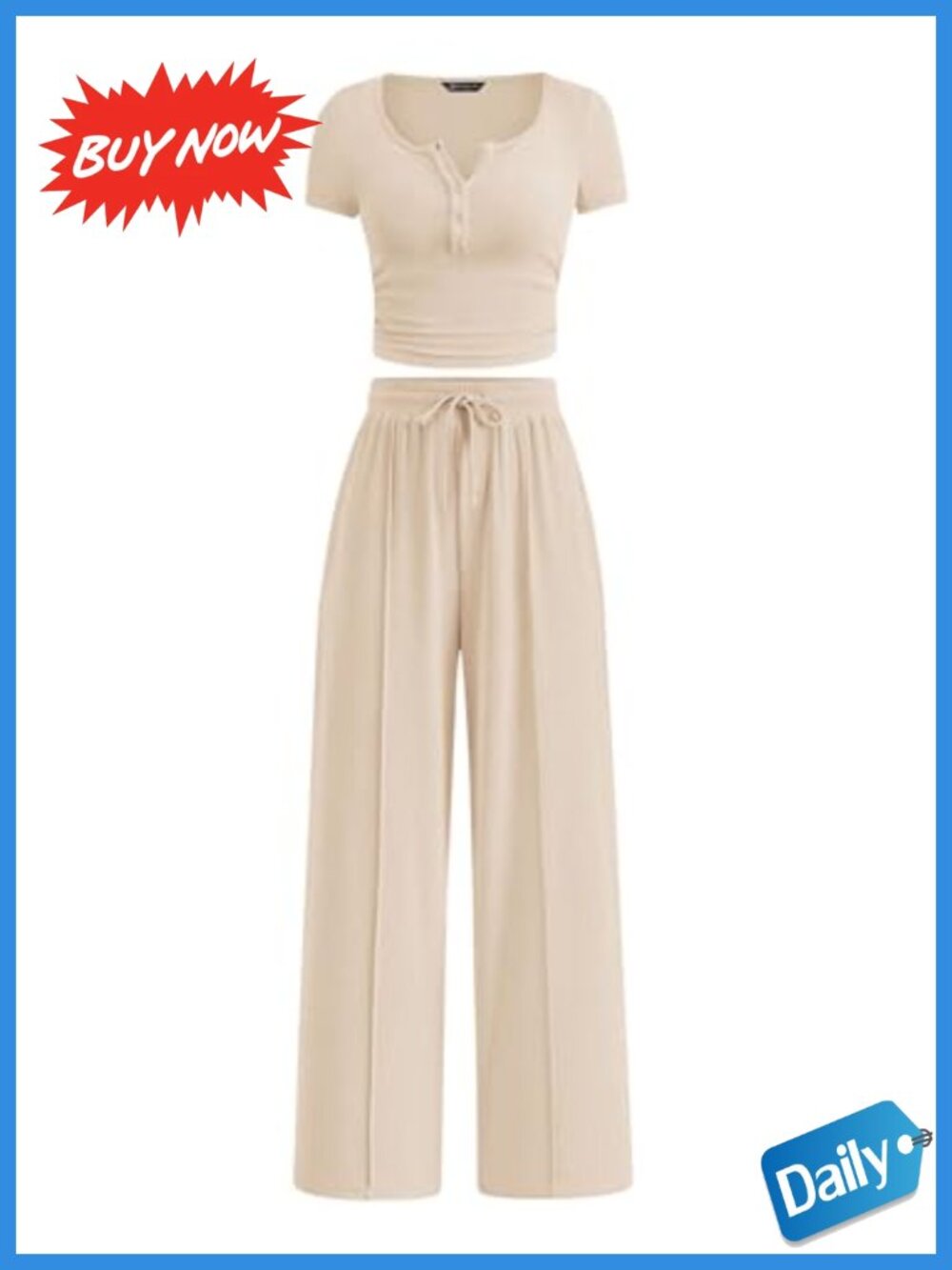 Ribbed Knit 2 Piece Outfit Crop Top Wide Leg Pants Set